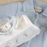Baby Boy Rabbit Romper And Blue Cardigan