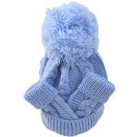 Blue Bobble Hat and Mittens for a Baby Boy