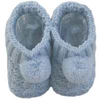 Blue Pompom Baby Boy Booties