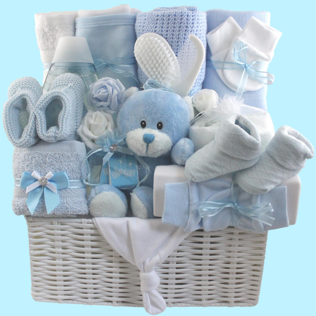 Hospital Essentials Baby Boy Gift Basket with First Teddy