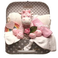 Pink giraffe baby girl gift for new mums