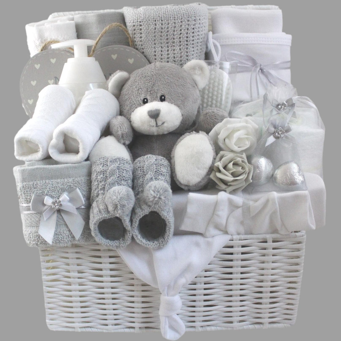 Unisex Grey and White Hospital Essentials Baby Gift Basket