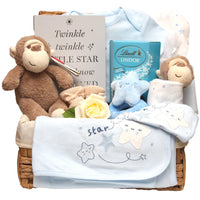Monkey baby boy hamper with newborn essentials 