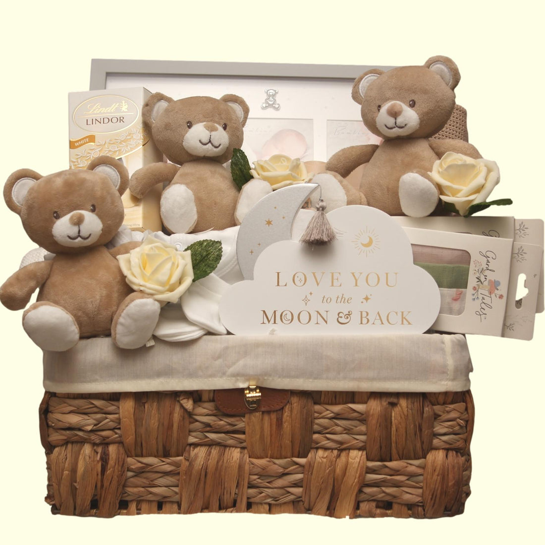 Triplet hamper full of baby essentials and a gift for the new parents 