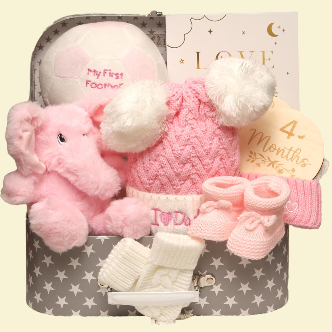 Baby girl elephant suitcase with first football 