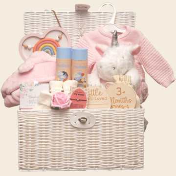 Baby Girl Unicorn Hamper With Clothing And Essentials For A New Baby