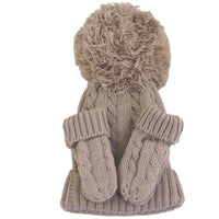 Coffee Cable Knit Baby Hat and Mittens Set