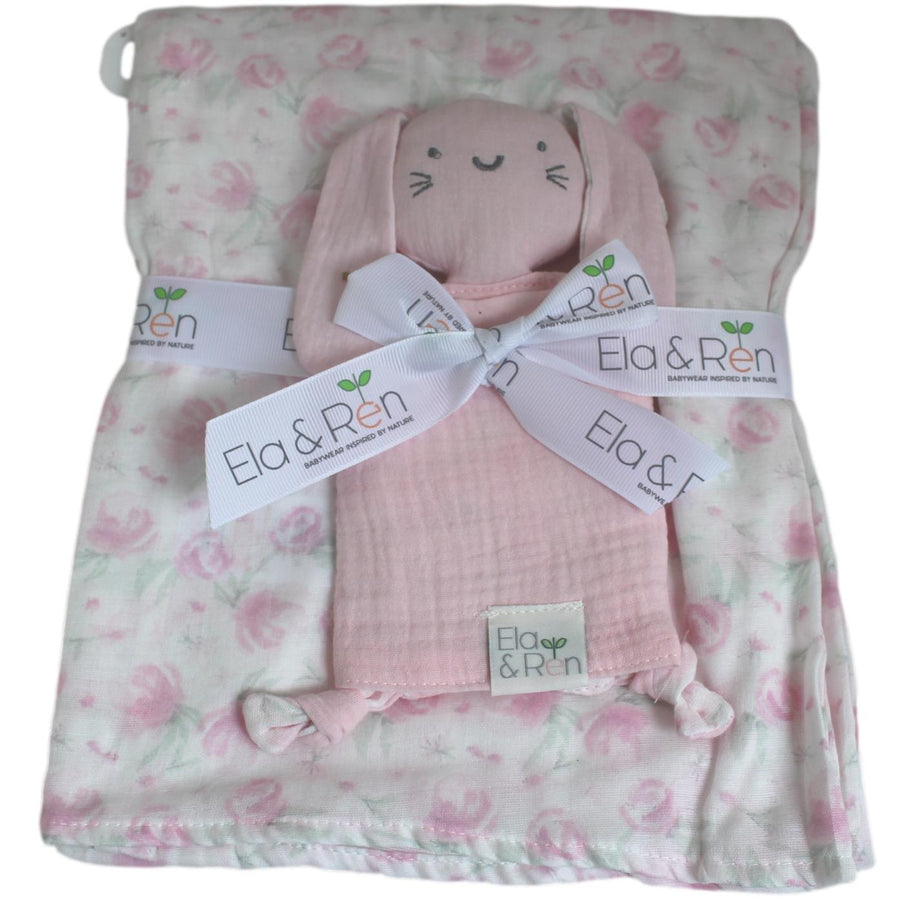 Luxury Double Sided Muslin Cotton Baby Girl Wrap with Bunny Comforter