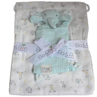 Luxury Double Sided Muslin Cotton Baby Wrap with Elephant Comforter