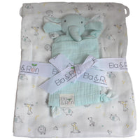 Luxury Double Sided Muslin Cotton Unisex Baby Wrap with Elephant Comforter