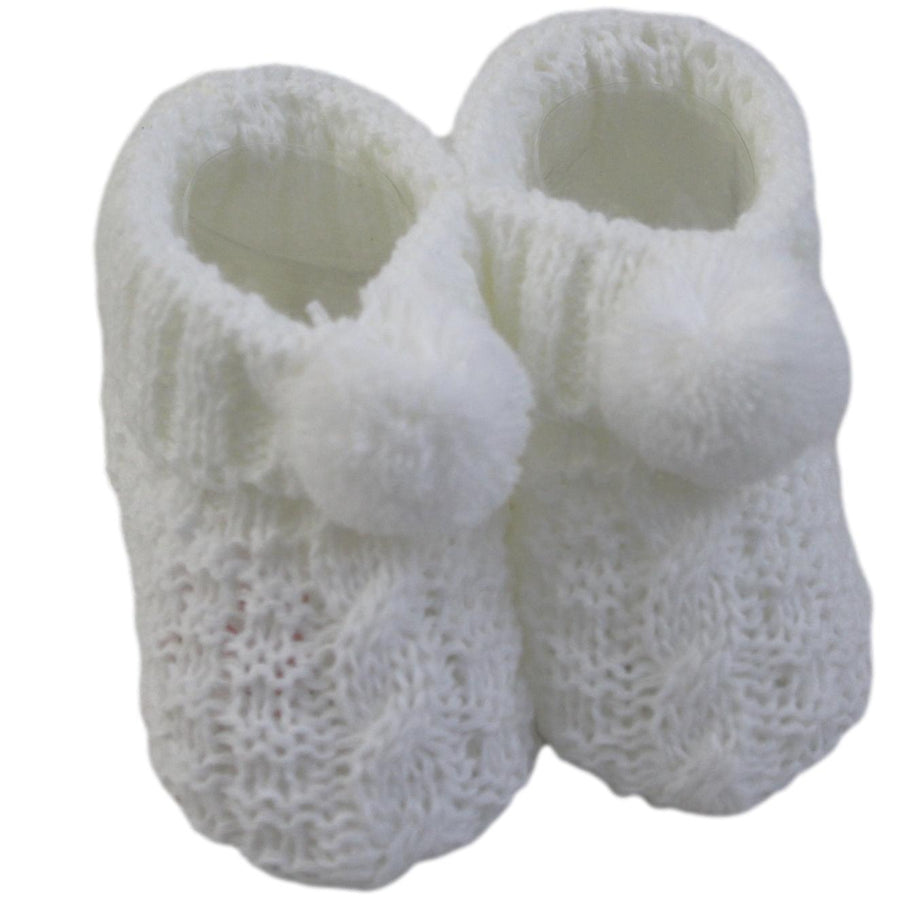 White Baby Booties with Pompoms