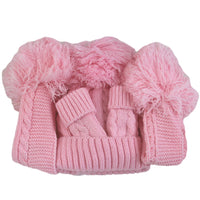 Baby Girl Pompom Hat, Scarf and Mittens Set