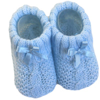 Blue Baby Boy Cable Knit Booties with Bow
