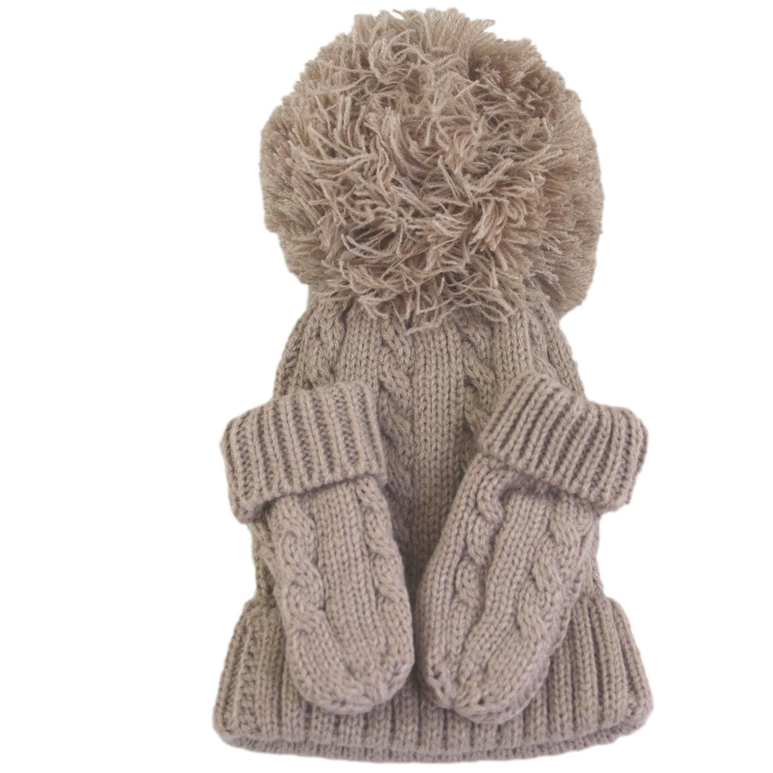 Coffee Cable Knit Baby Hat and Mittens Set