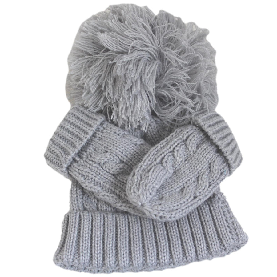 Grey Bobble Hat and Mittens 