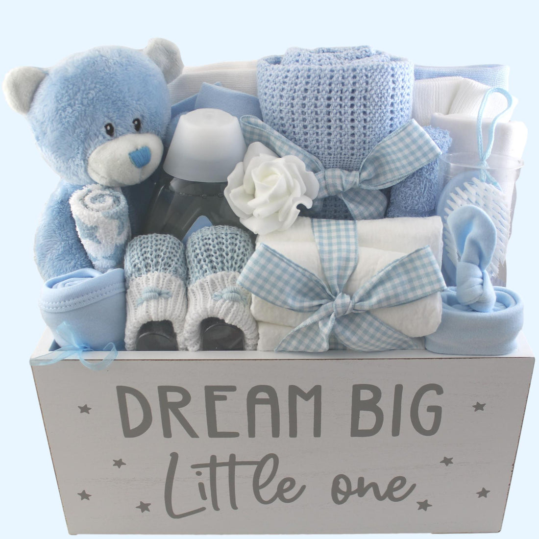Hospital Essentials Baby Boy Gift Basket with First Teddy