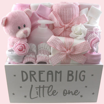 Hospital Essentials Baby Girl Gift Basket with First Teddy