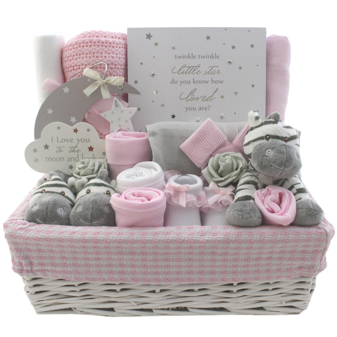 Luxury Grey, Pink and White Baby Girl Gift Basket