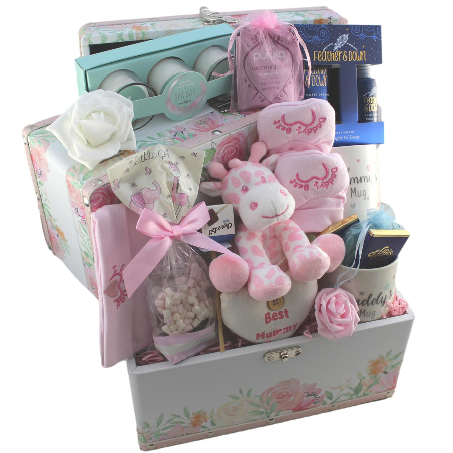 Mummy, Daddy and Baby Girl Pamper Hamper Gift Set - side view