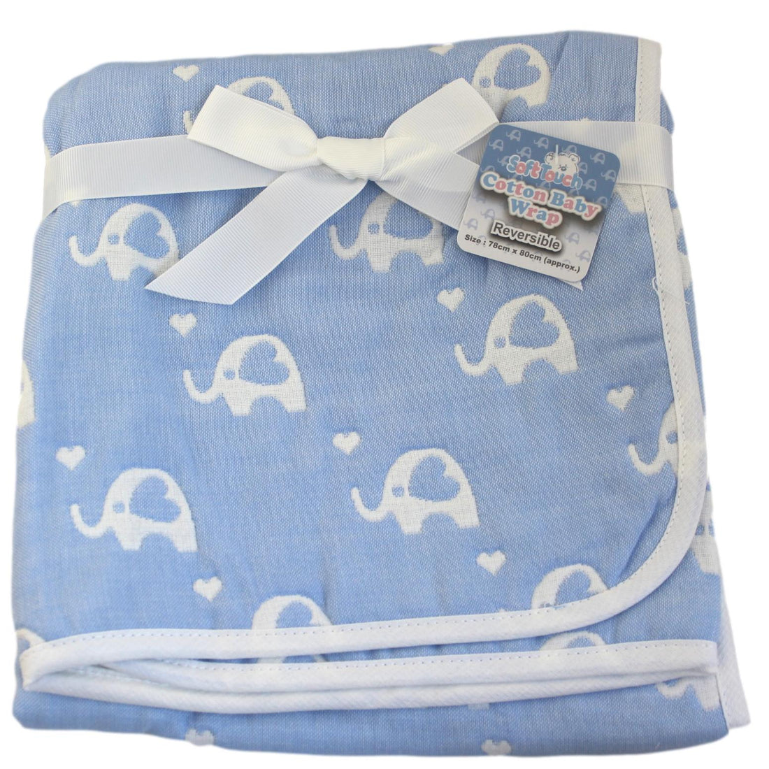 Reversible Blue Cotton Elephant Baby Wrap