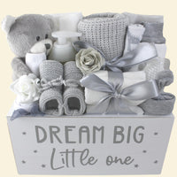 Unisex Grey and White Hospital Essentials Baby Gift Basket