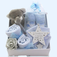 White and Silver Baby Boy Keepsake Box Gift Set
