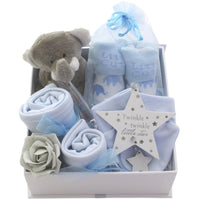 White and Silver Baby Boy Keepsake Box Gift Set